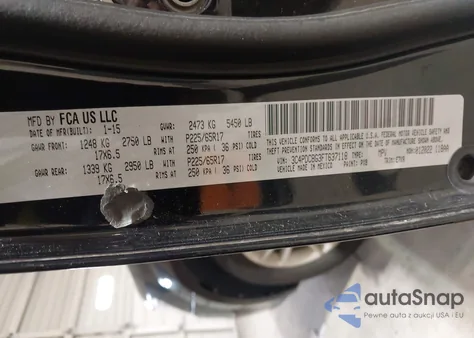 2015 Dodge Journey Sxt z USA, uszkodzony, nr VIN 3C4PDCBG3FT637118